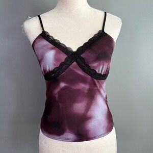 Haley & June Cami Top Women M Purple Abstract Lace Trim Y2K Grunge Fairy Goth